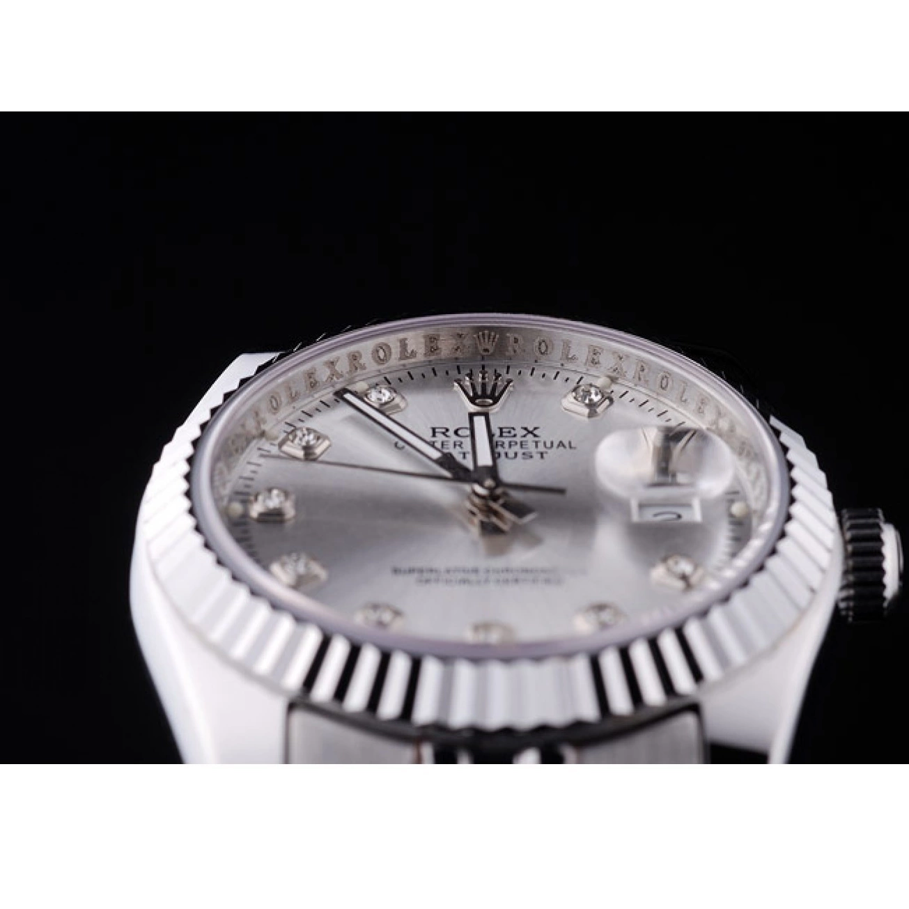 Aaa replica watch Dial Ribbed Diamonds Datejust Rolex 7455 Bezel Silver 0721